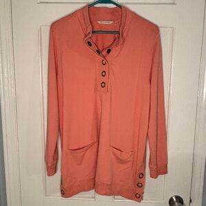 Soft Surroundings Coral Button-Neck Pullover w/ Pockets Sz. Large